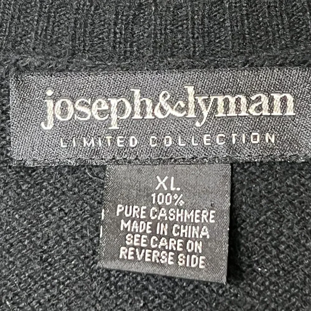 Joseph & Lyman Sweater Vest Mens XL Black 100% Cashmere V Neck Diamond Knit